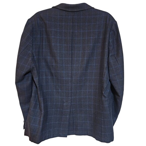 Vince Camuto Mens Large Plaid Blazer Jacket Blue & Black Wool Blend Single-Breas - Picture 2 of 16